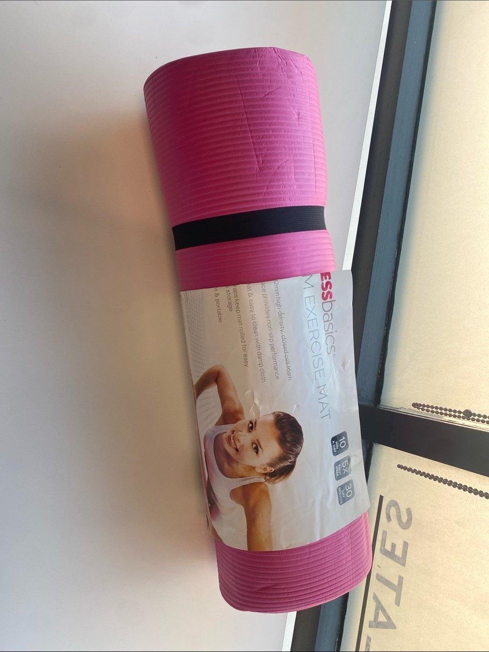 Essentials Pink Rolled Exercise Mat with Black Strap